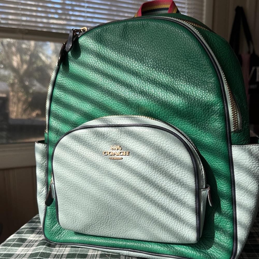Coach Emerald and Mint Leather Backpack